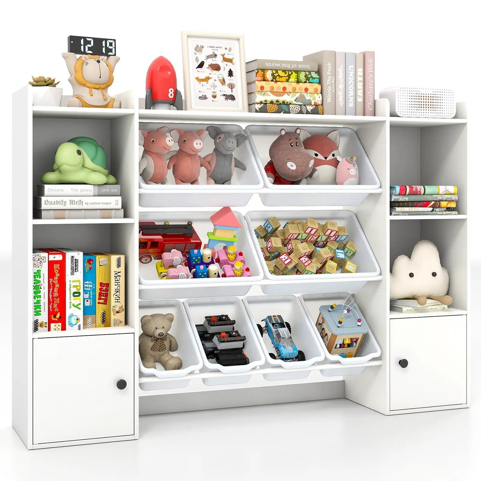 Kids Toy Storage and Bookshelf with Boxes and Open Shelves by DirectDeals