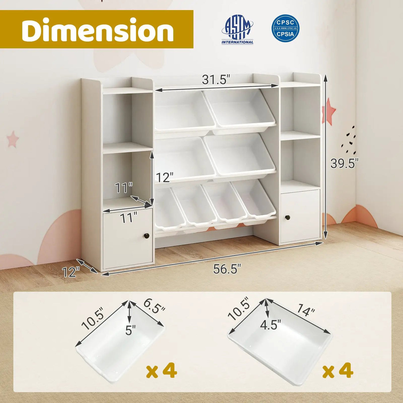 Kids Toy Storage and Bookshelf with Boxes and Open Shelves by DirectDeals