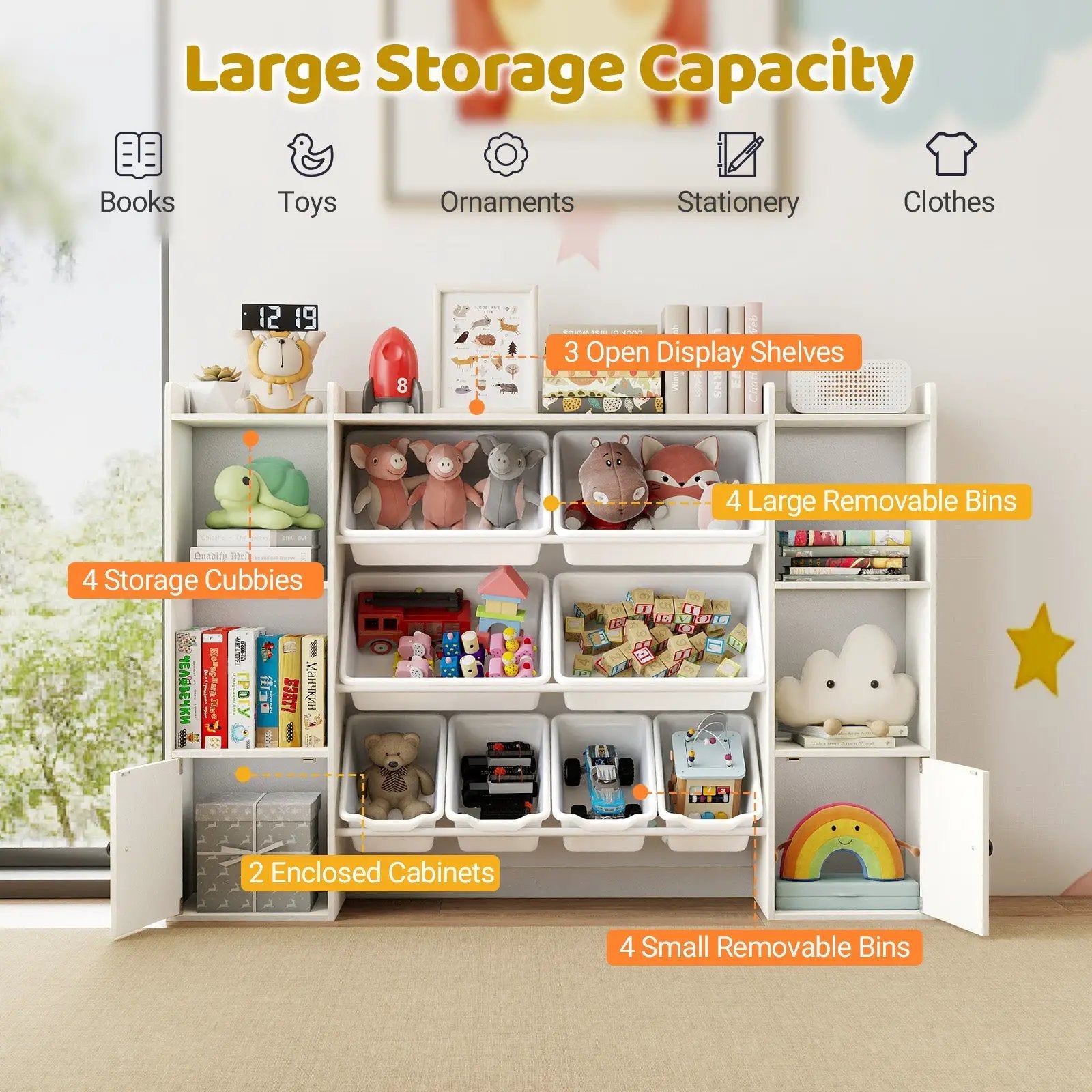 Kids Toy Storage and Bookshelf with Boxes and Open Shelves by DirectDeals