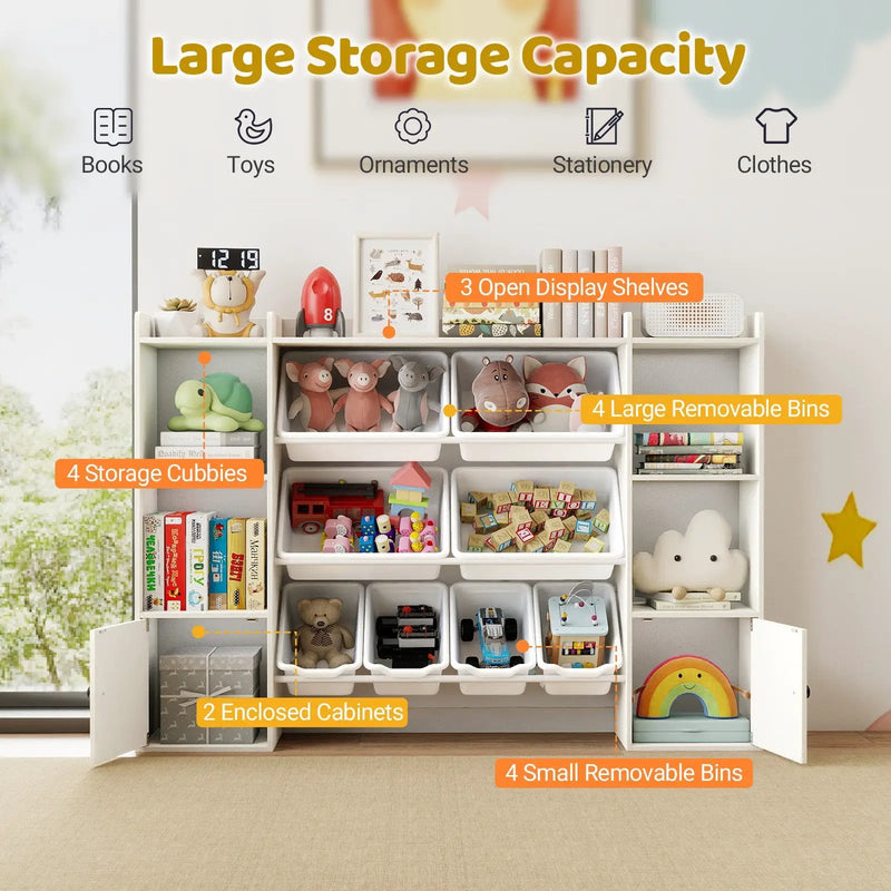 Kids Toy Storage and Bookshelf with Boxes and Open Shelves by DirectDeals