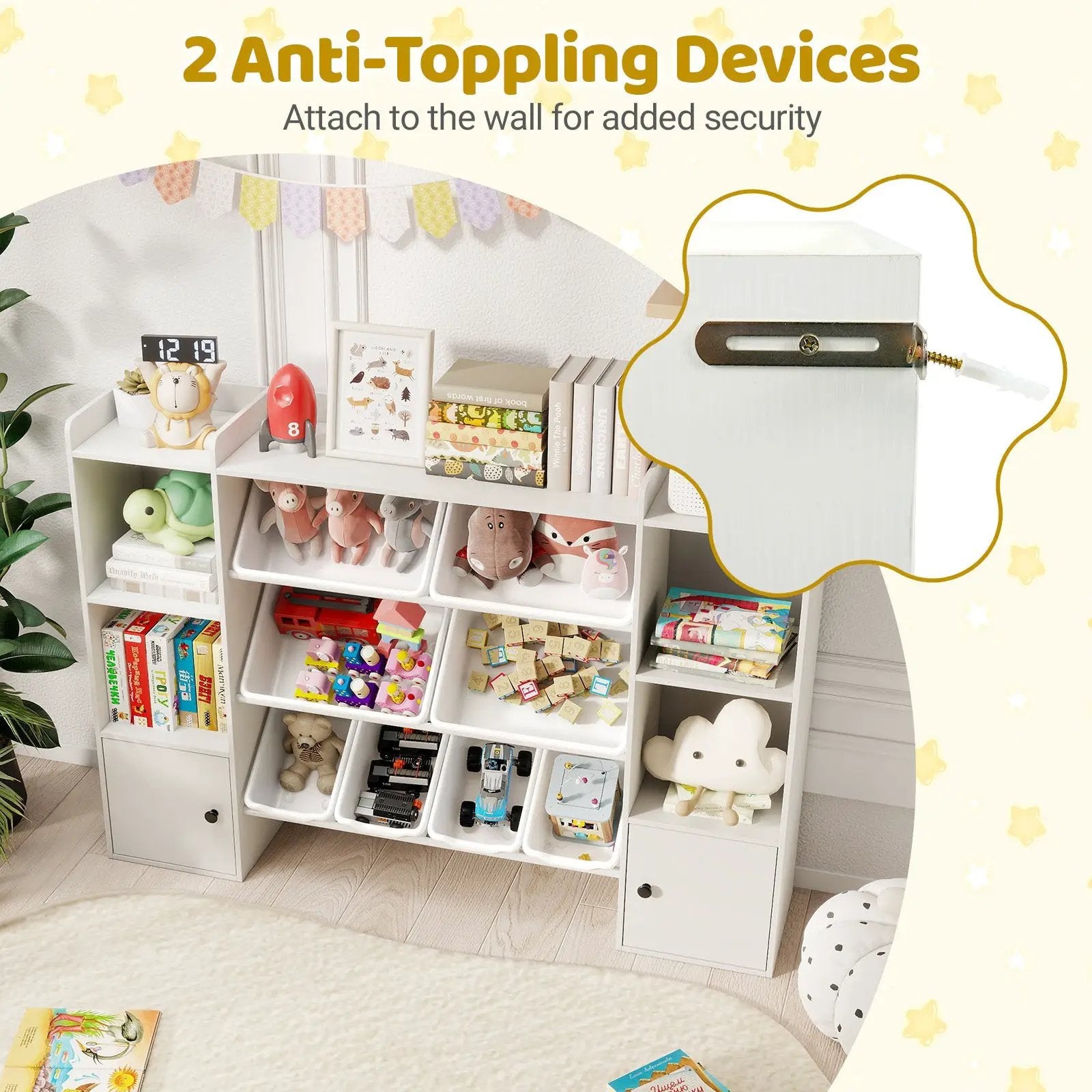 Kids Toy Storage and Bookshelf with Boxes and Open Shelves by DirectDeals