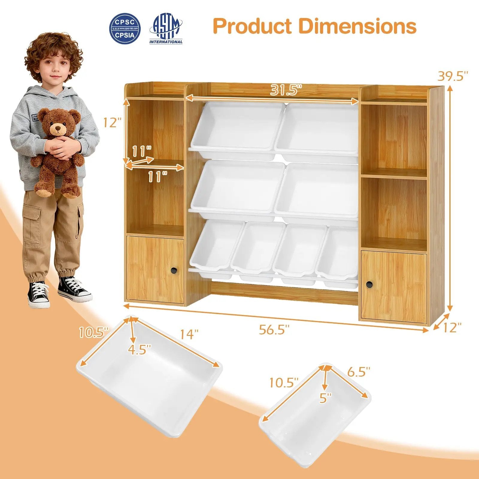 Kids Toy Storage and Bookshelf with Boxes and Open Shelves by DirectDeals