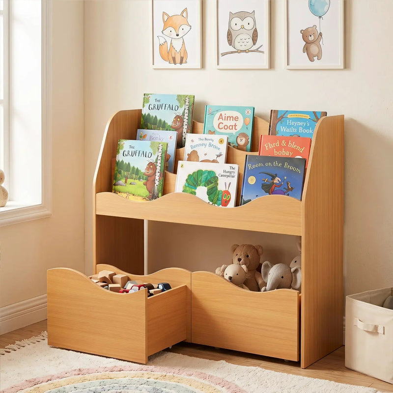 Kids Storage Organizer with Rolling Drawers and Bookshelf by DirectDeals