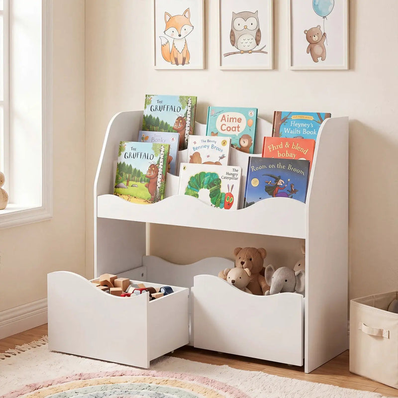 Kids Storage Organizer with Rolling Drawers and Bookshelf by DirectDeals