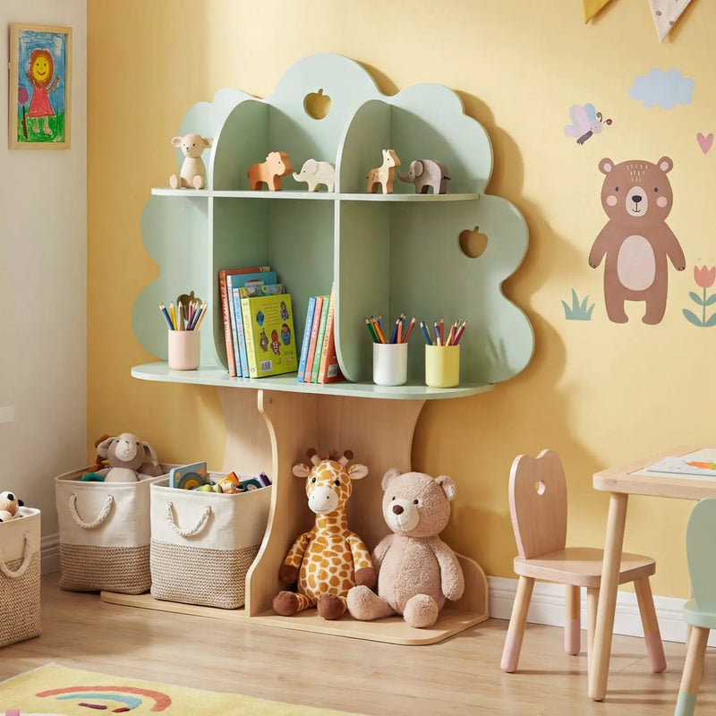 Kids Tree Bookshelf 45" Tall Freestanding Bookcase with Open Shelves-Green by DirectDeals