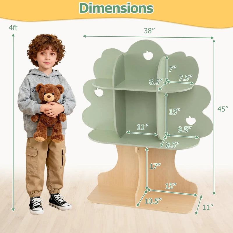 Kids Tree Bookshelf 45" Tall Freestanding Bookcase with Open Shelves-Green by DirectDeals