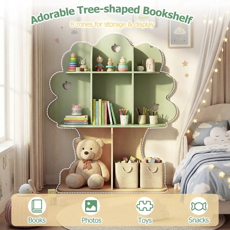 Kids Tree Bookshelf 45" Tall Freestanding Bookcase with Open Shelves-Green by DirectDeals