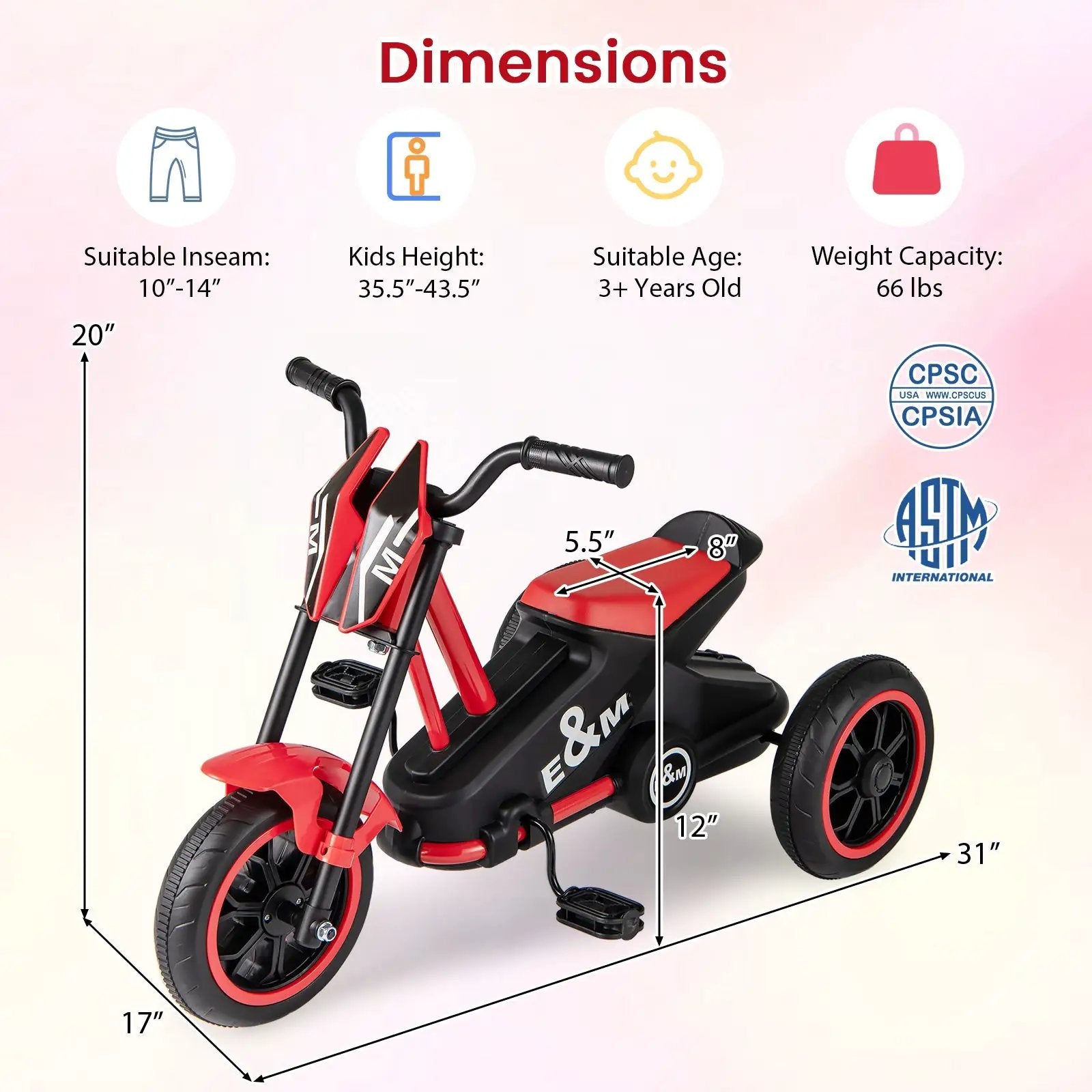 Kids Tricycle 3-Wheel Toddler Bike with Foot Pedals Forward Backward by DirectDeals