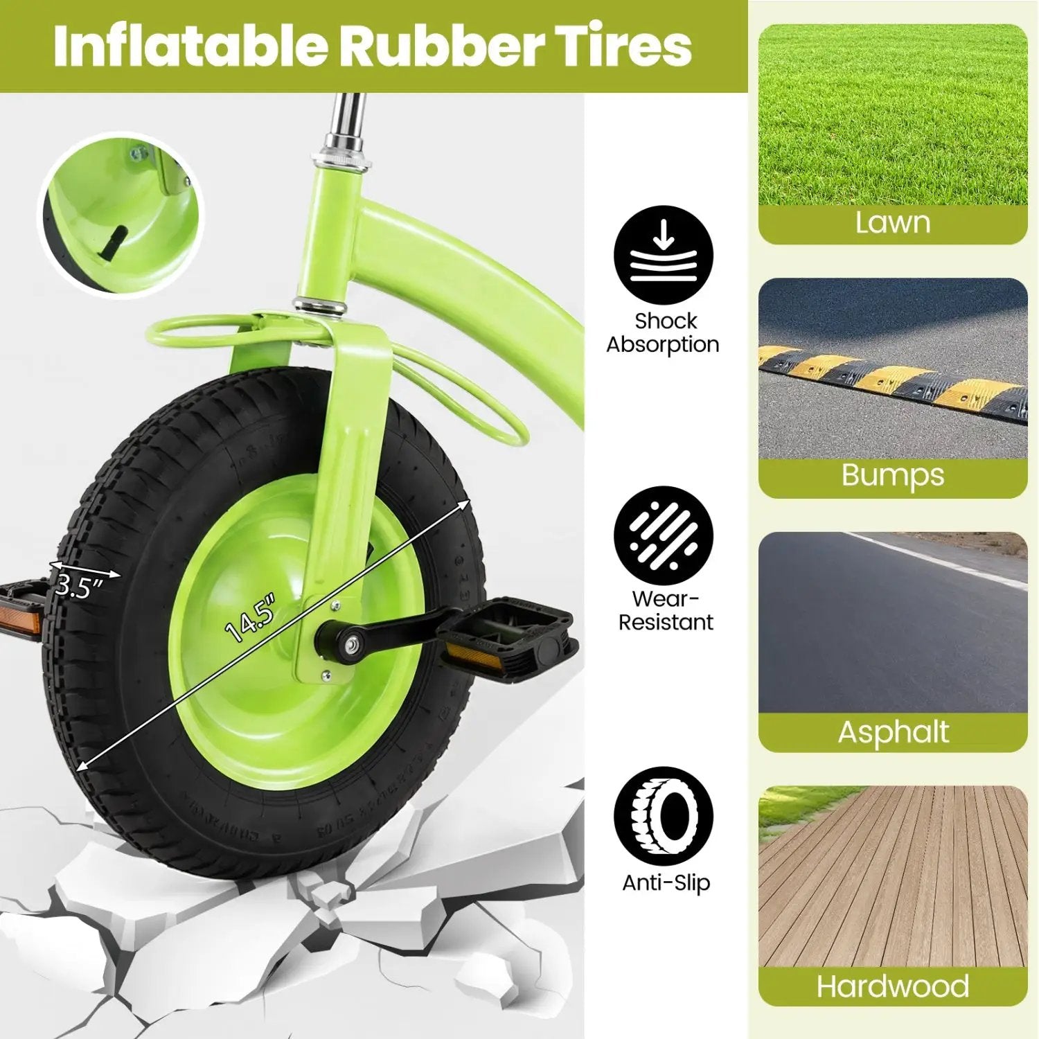 Kids Tricycle with 15-Inch Inflatable Rubber Tires by DirectDeals