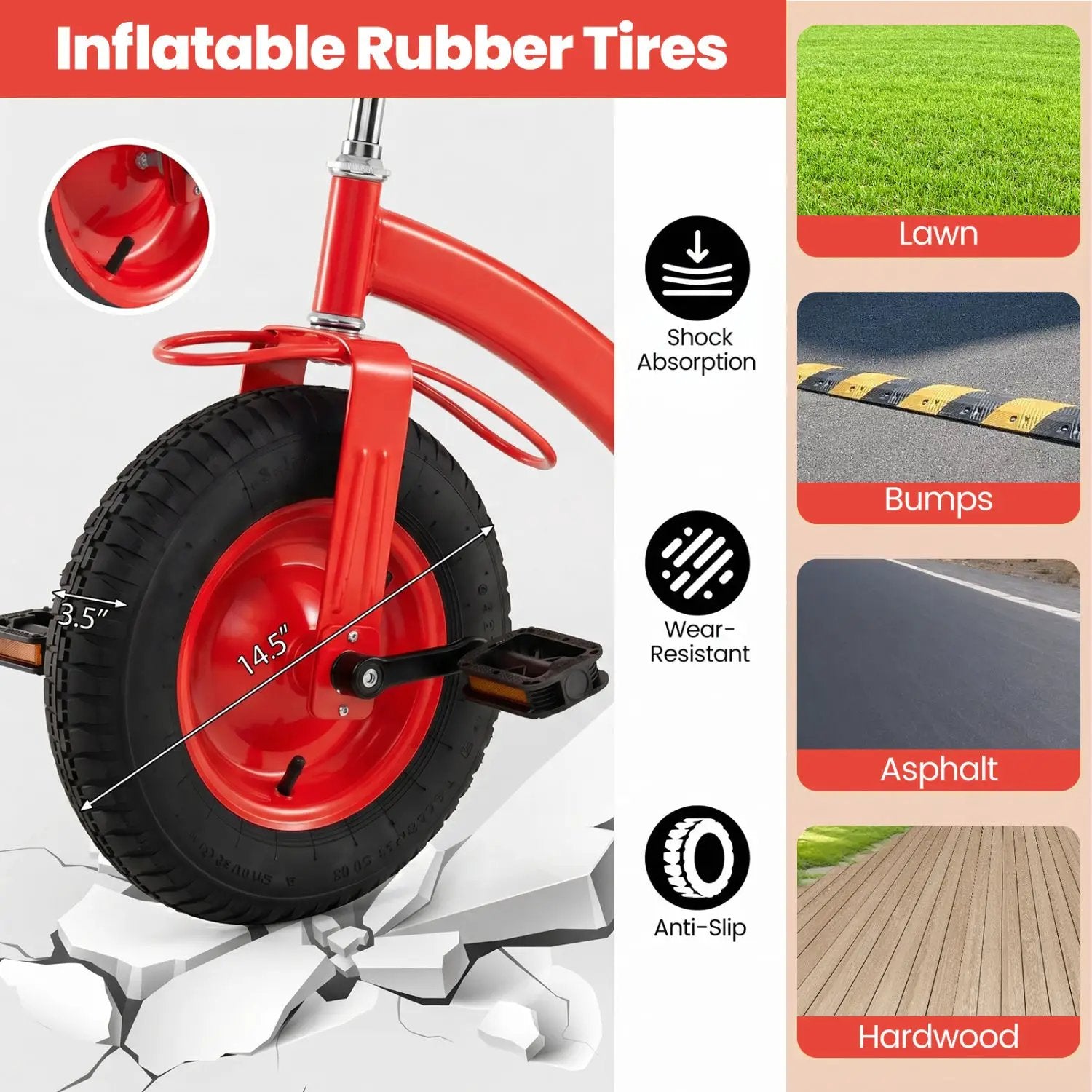 Kids Tricycle with 15-Inch Inflatable Rubber Tires by DirectDeals
