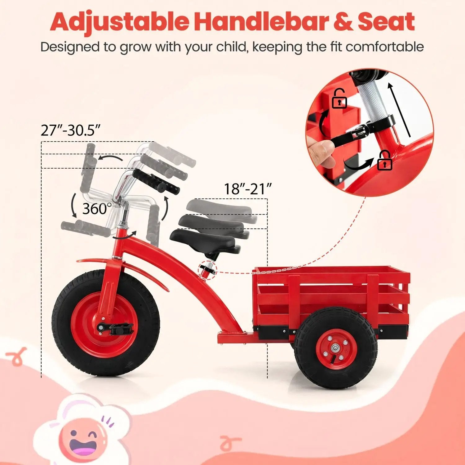 Kids Tricycle with 15-Inch Inflatable Rubber Tires by DirectDeals