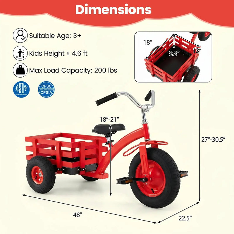 Kids Tricycle with 15-Inch Inflatable Rubber Tires by DirectDeals