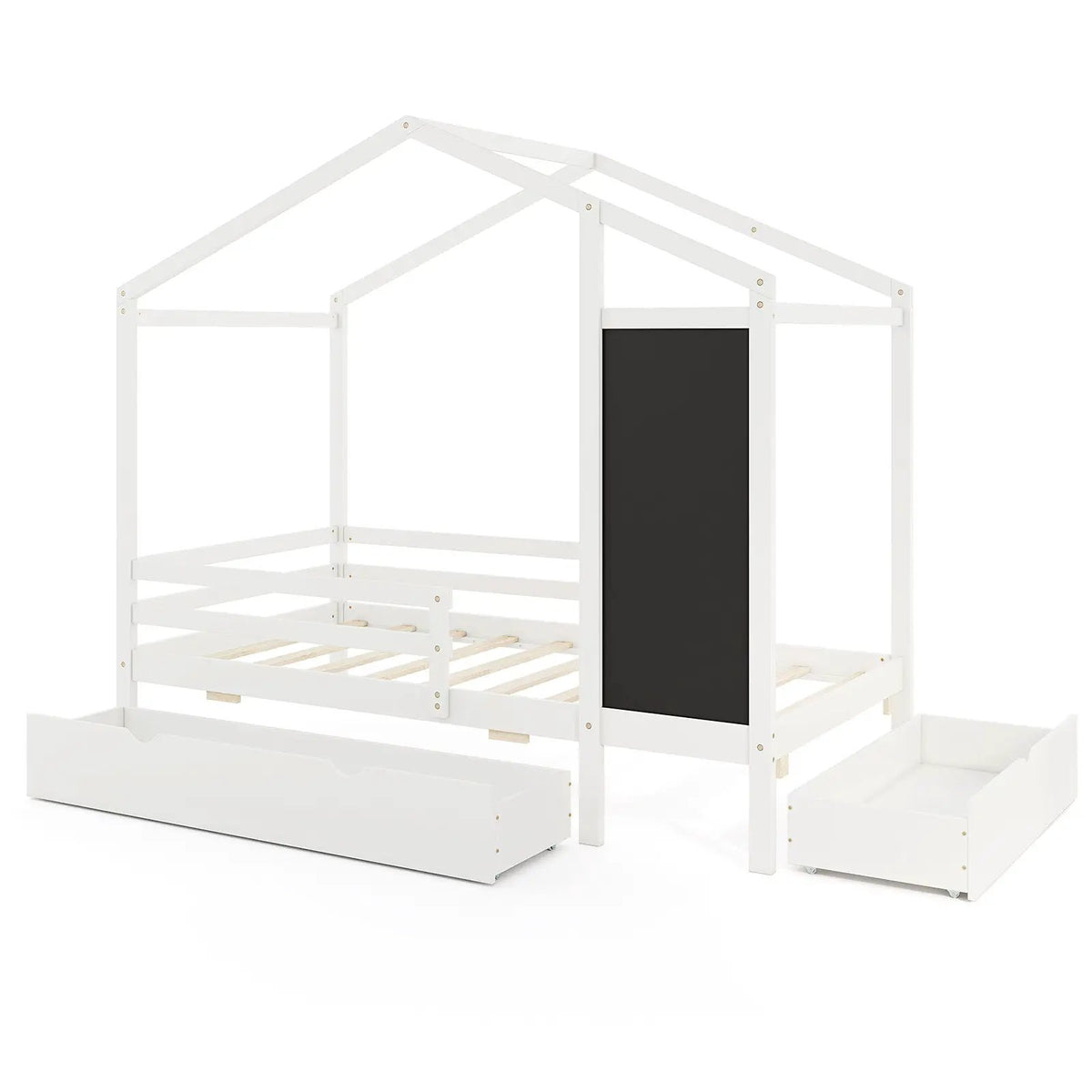 Kids Twin Size Bed with 2 Drawers Solid Wood Bed with Blackboard by DirectDeals