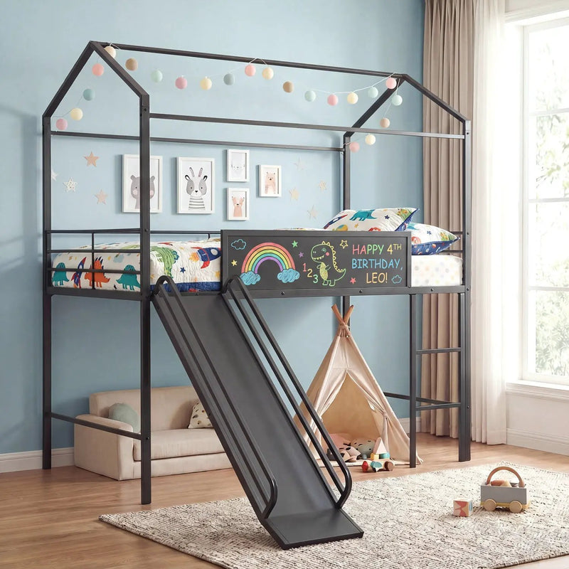 Kids Twin Size Loft Bed with Ladder and Slide for Bedroom by DirectDeals