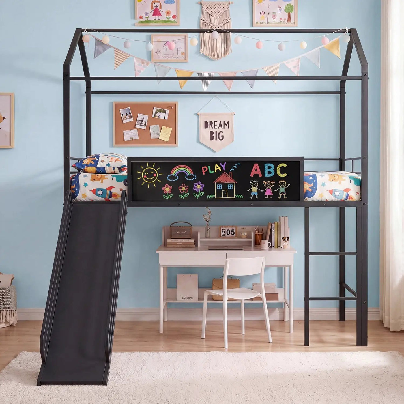 Kids Twin Size Loft Bed with Ladder and Slide for Bedroom by DirectDeals