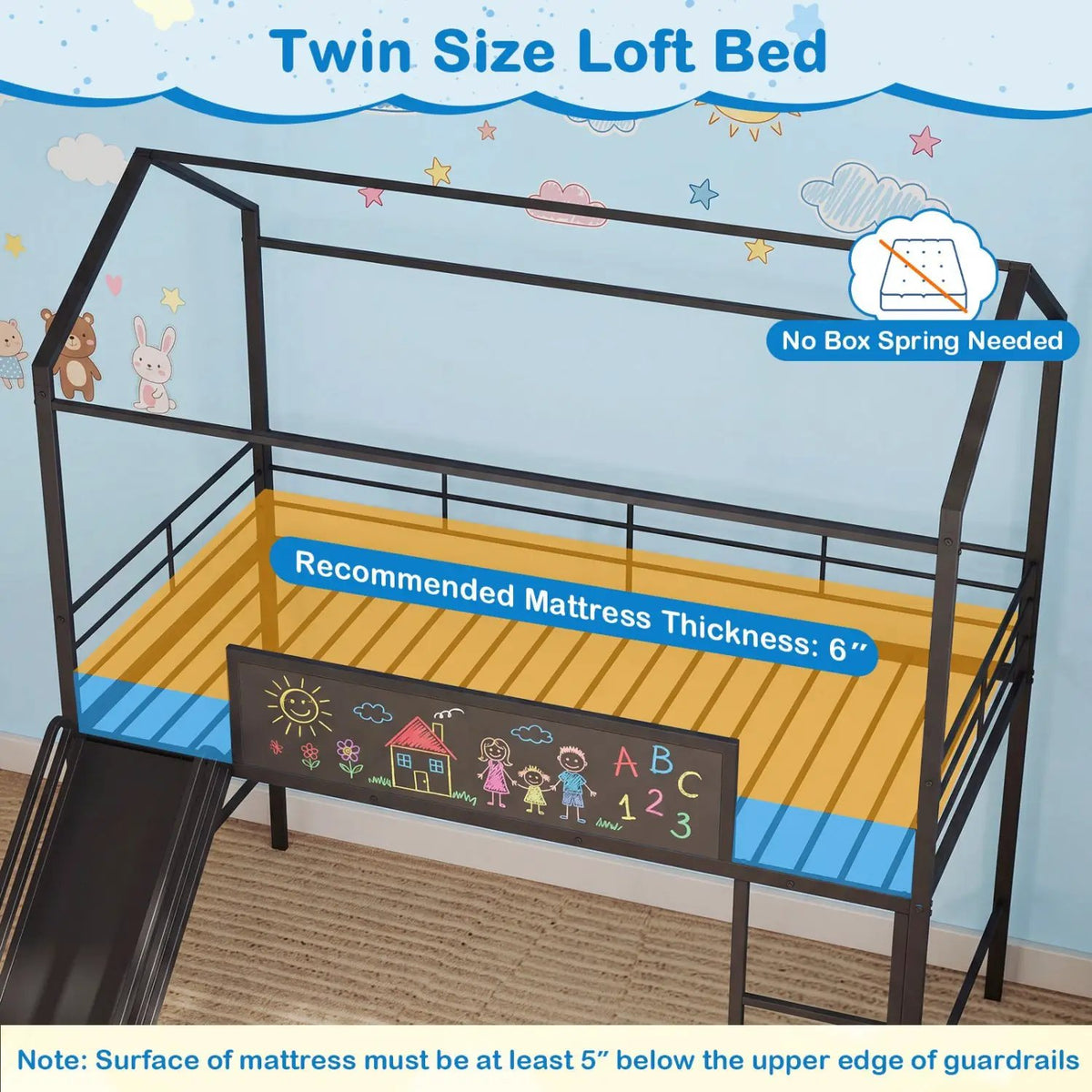 Kids Twin Size Loft Bed with Ladder and Slide for Bedroom by DirectDeals