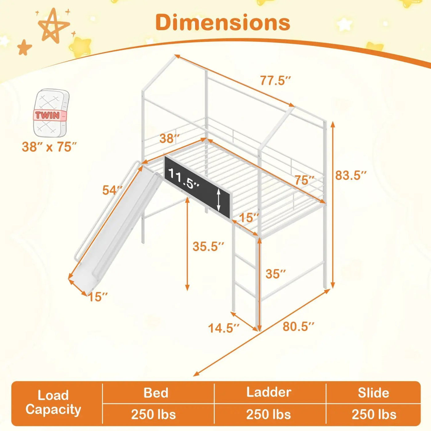 Kids Twin Size Loft Bed with Ladder and Slide for Bedroom by DirectDeals