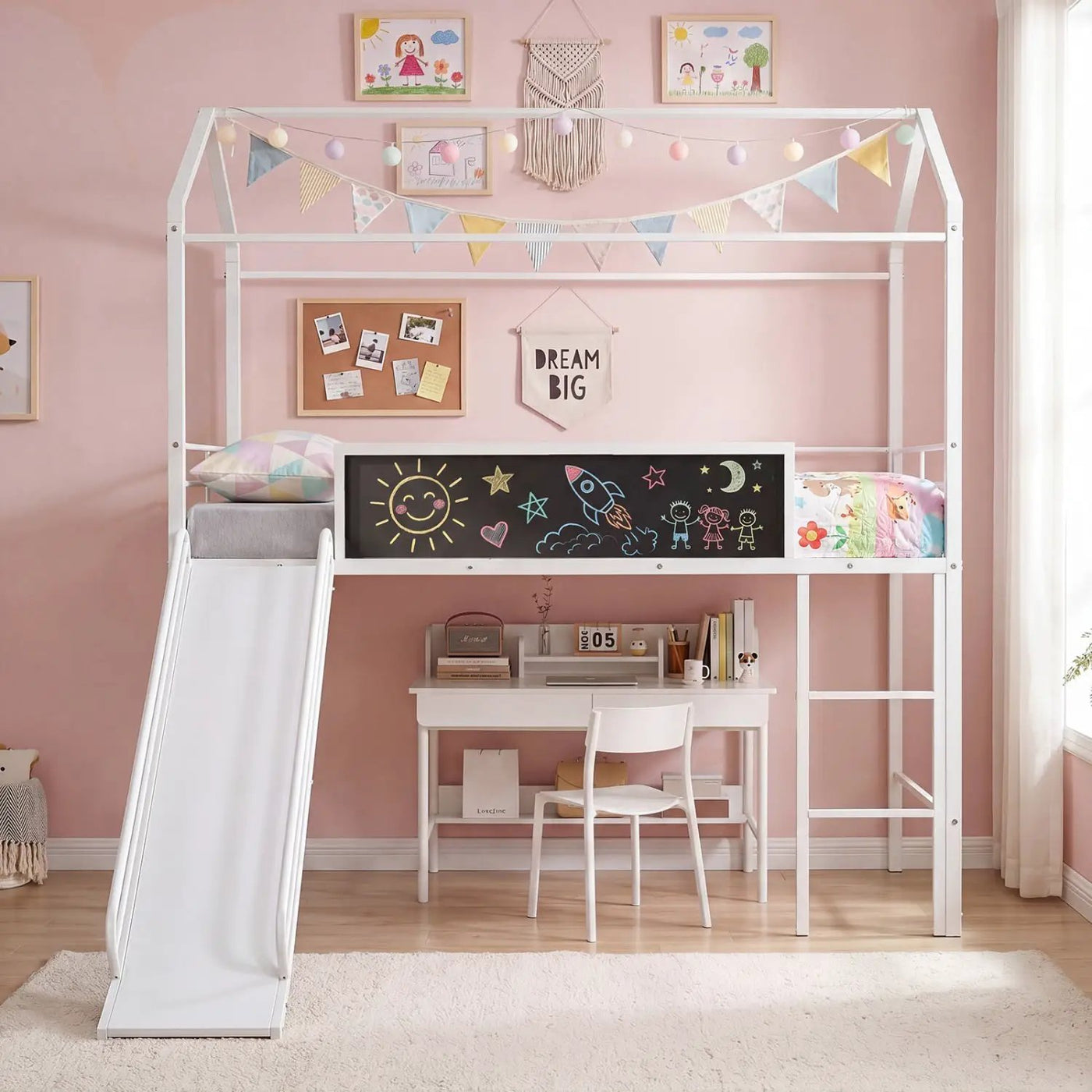 Kids Twin Size Loft Bed with Ladder and Slide for Bedroom by DirectDeals
