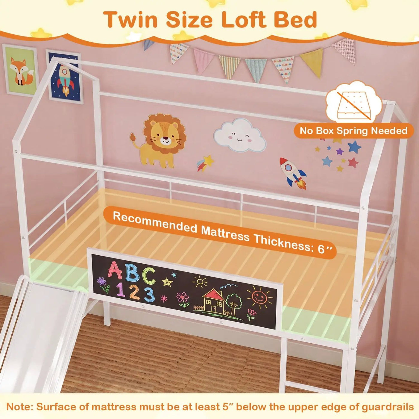 Kids Twin Size Loft Bed with Ladder and Slide for Bedroom by DirectDeals