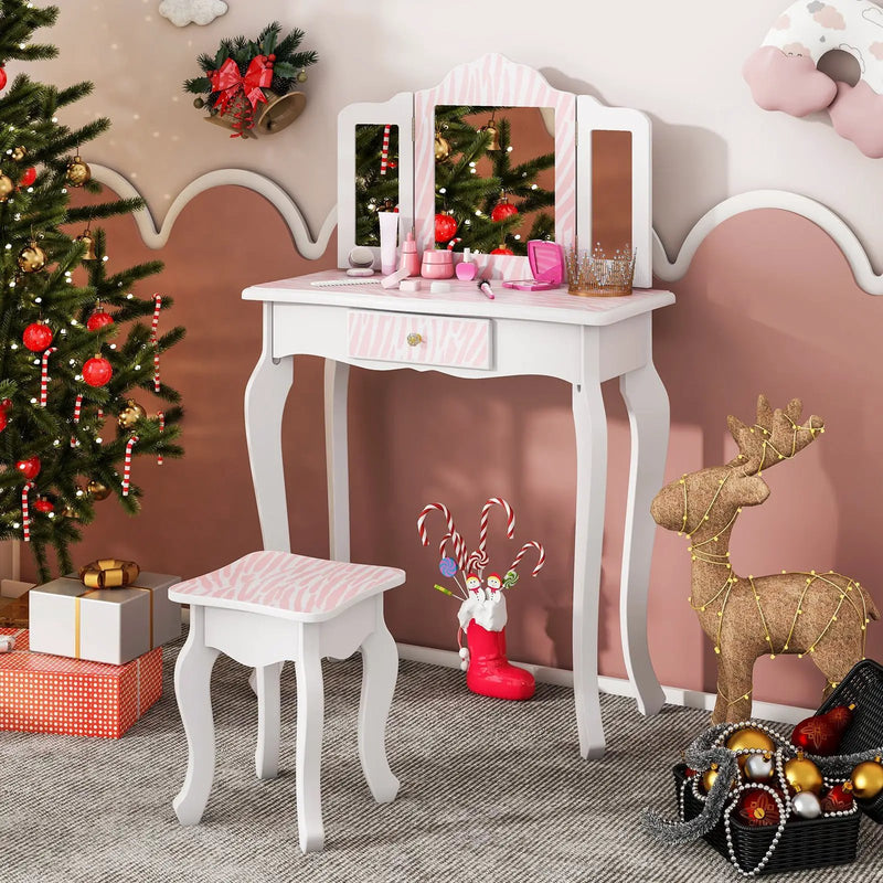 Kids Vanity Set with Drawer and 3 Makeup Accessories-Pink by DirectDeals