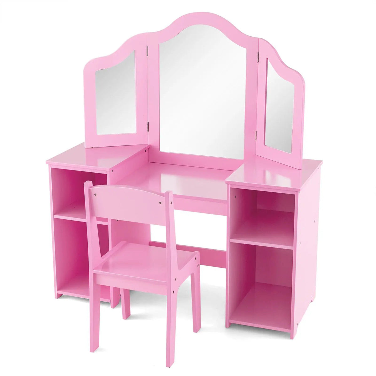 Kids Vanity Table and Chair Set with Removable Tri-Folding Mirror by DirectDeals
