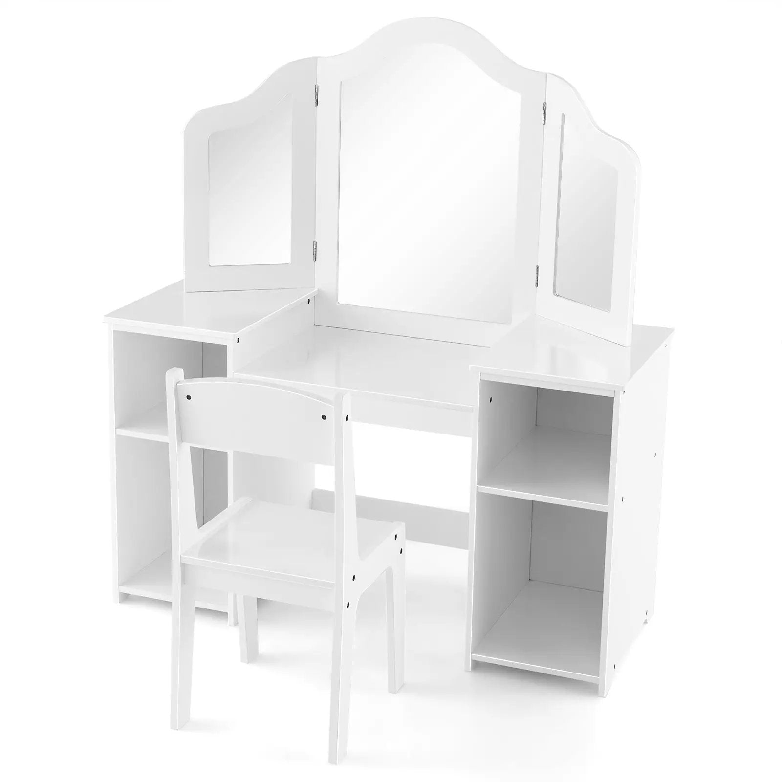 Kids Vanity Table and Chair Set with Removable Tri-Folding Mirror by DirectDeals