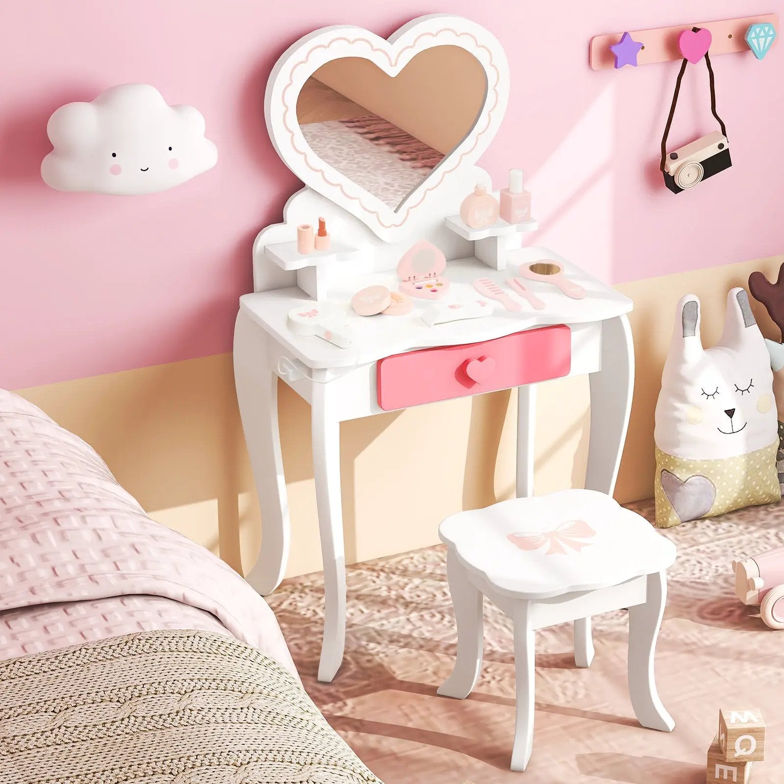 Kids Vanity Set with Heart-shaped Mirror-White by DirectDeals