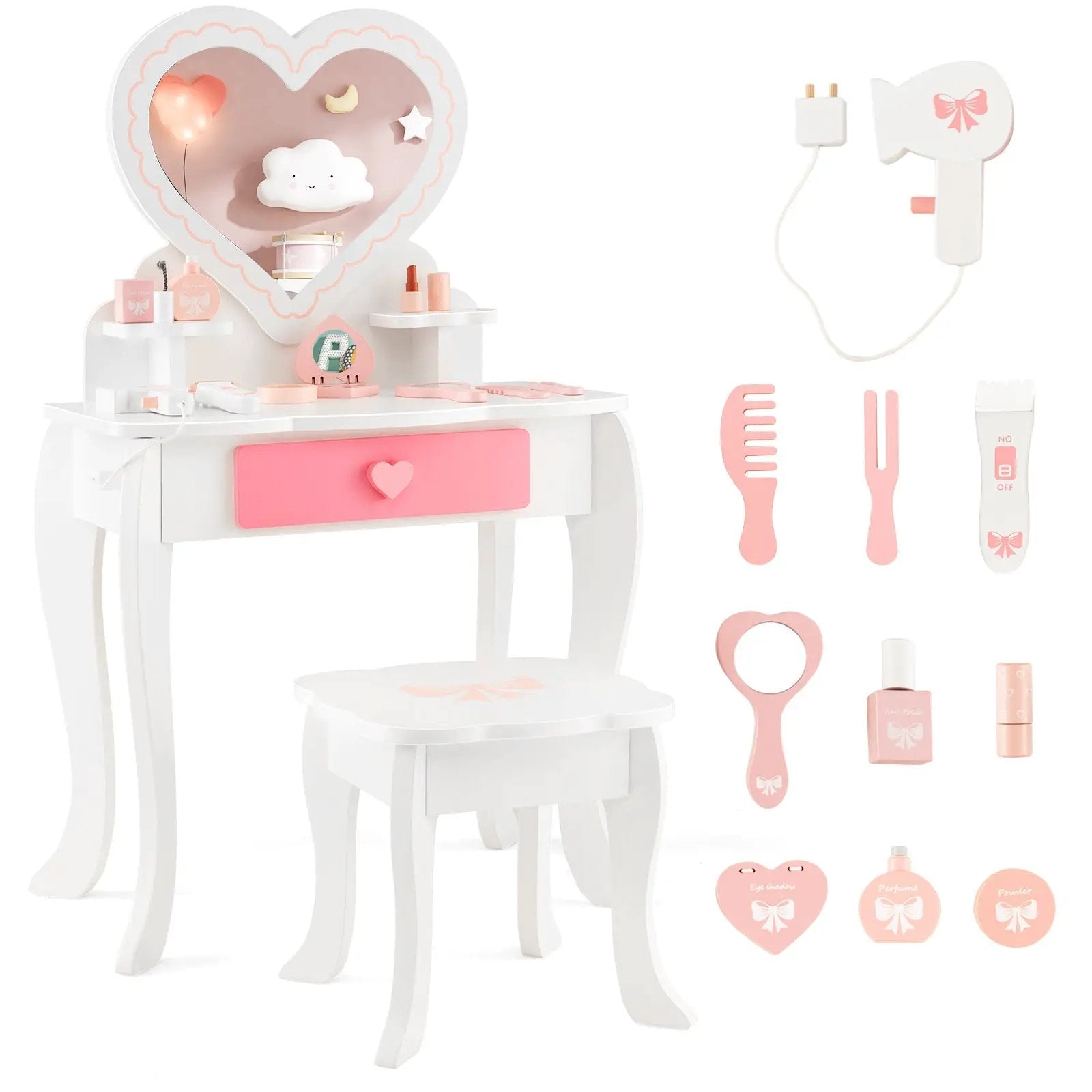 Kids Vanity Set with Heart-shaped Mirror-White by DirectDeals