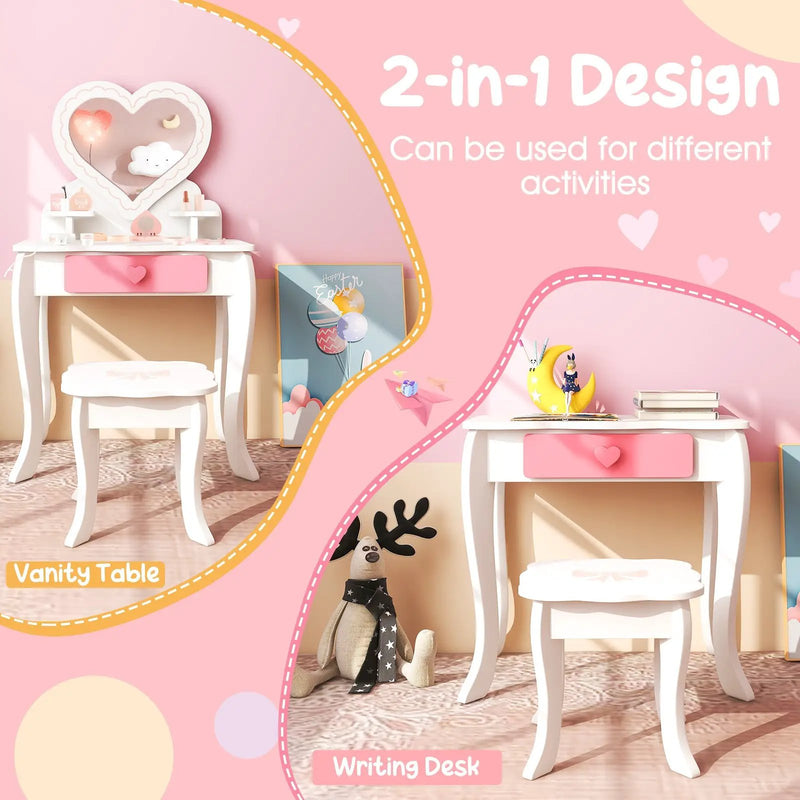 Kids Vanity Set with Heart-shaped Mirror-White by DirectDeals