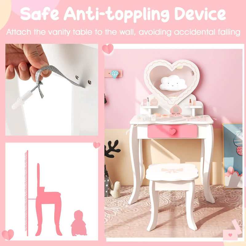 Kids Vanity Set with Heart-shaped Mirror-White by DirectDeals