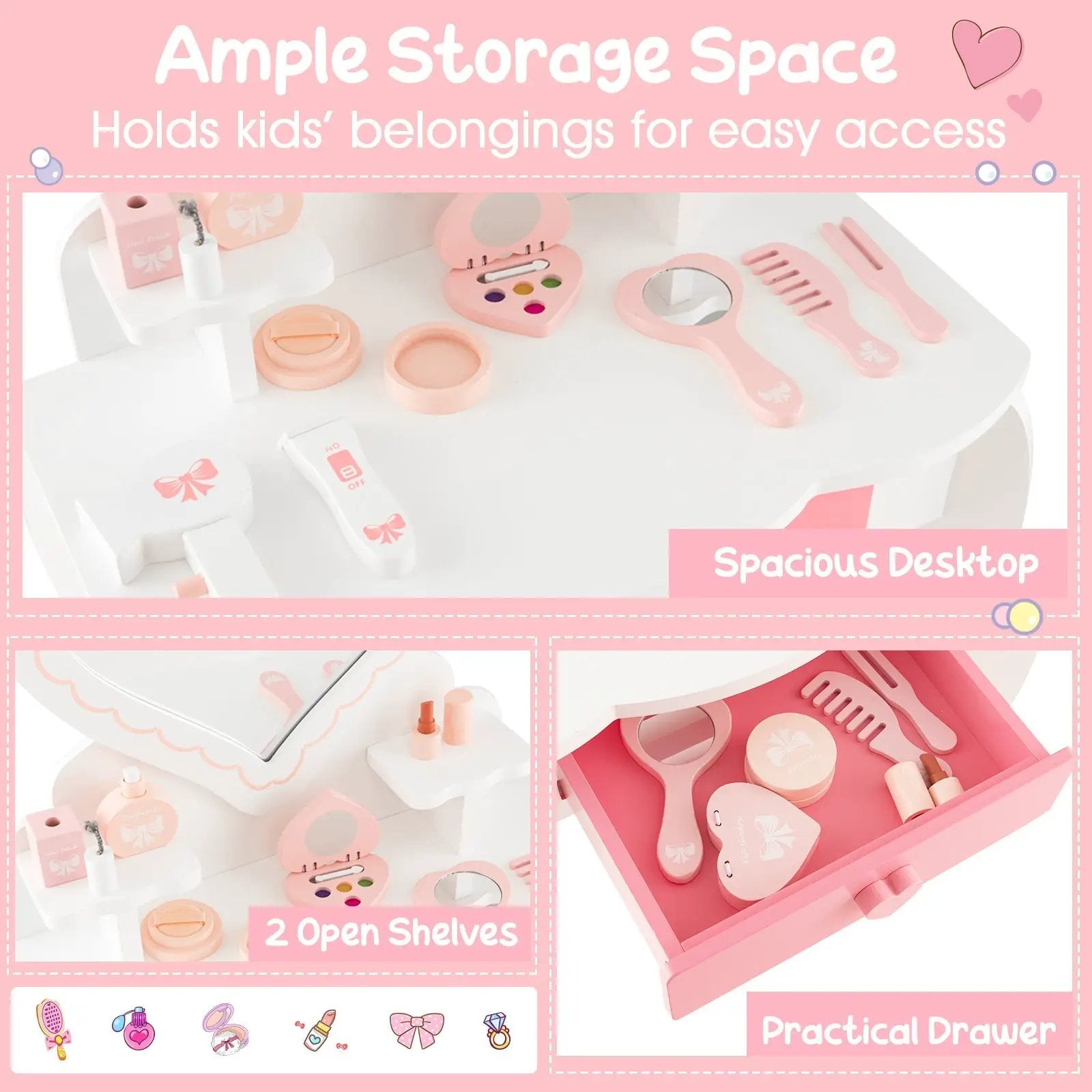 Kids Vanity Set with Heart-shaped Mirror-White by DirectDeals