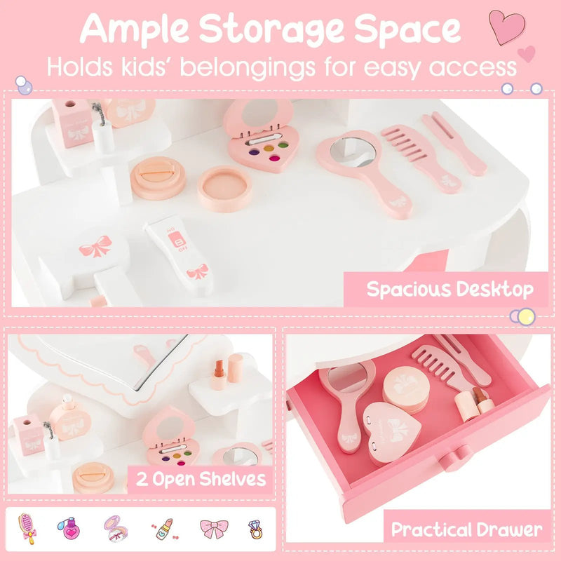 Kids Vanity Set with Heart-shaped Mirror-White by DirectDeals