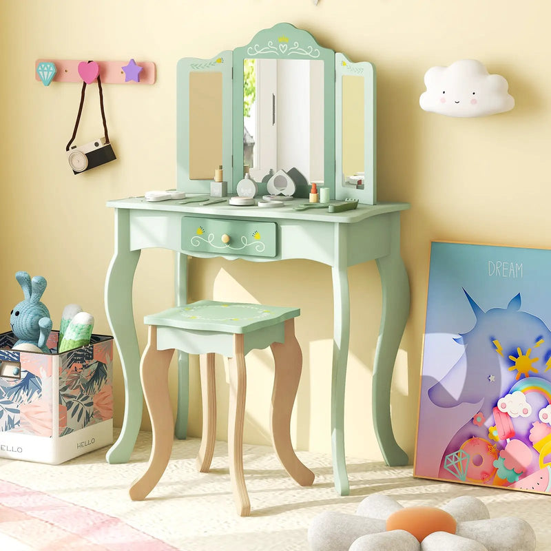 Kids Vanity Set with Tri-folding Mirror by DirectDeals
