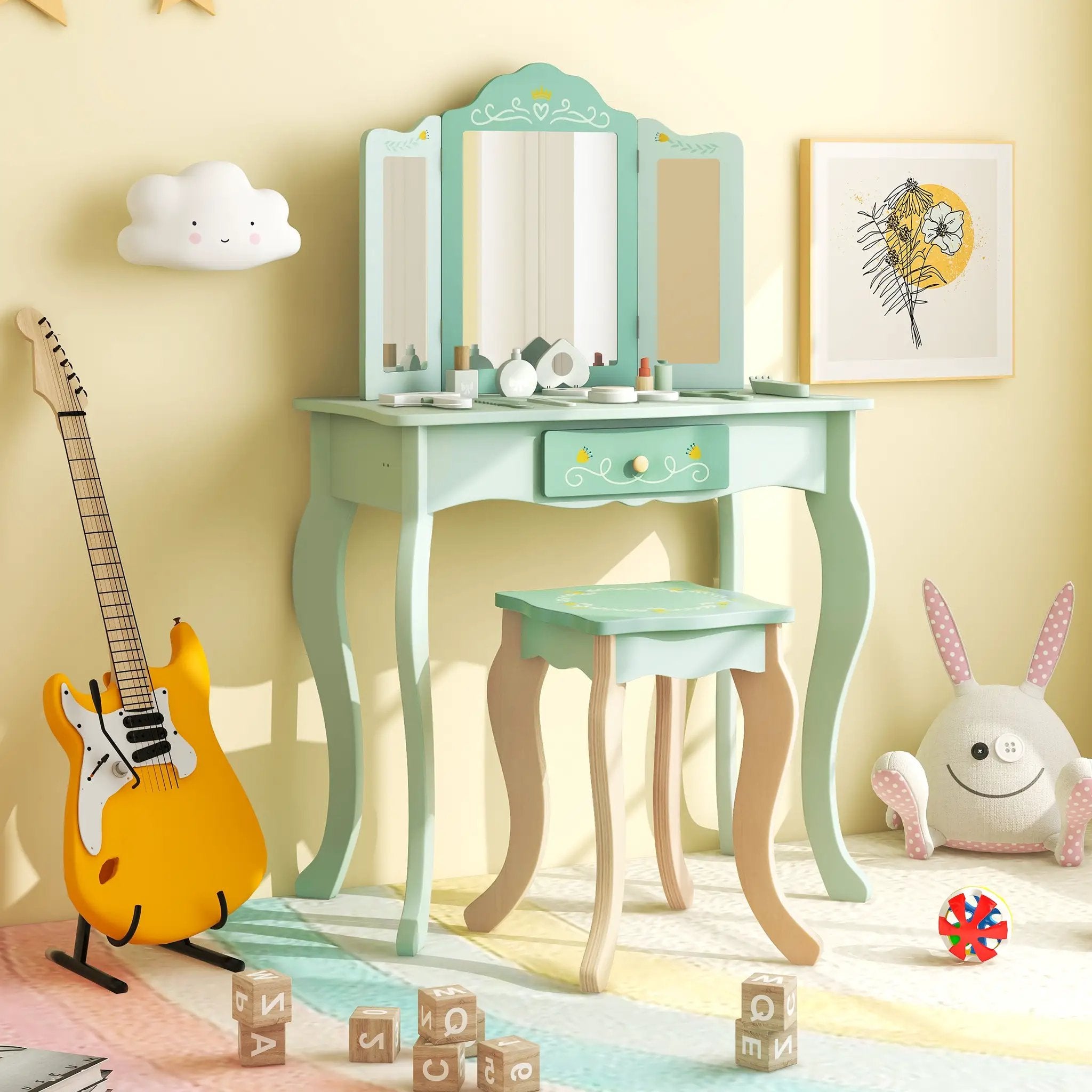 Kids Vanity Set with Tri-folding Mirror by DirectDeals