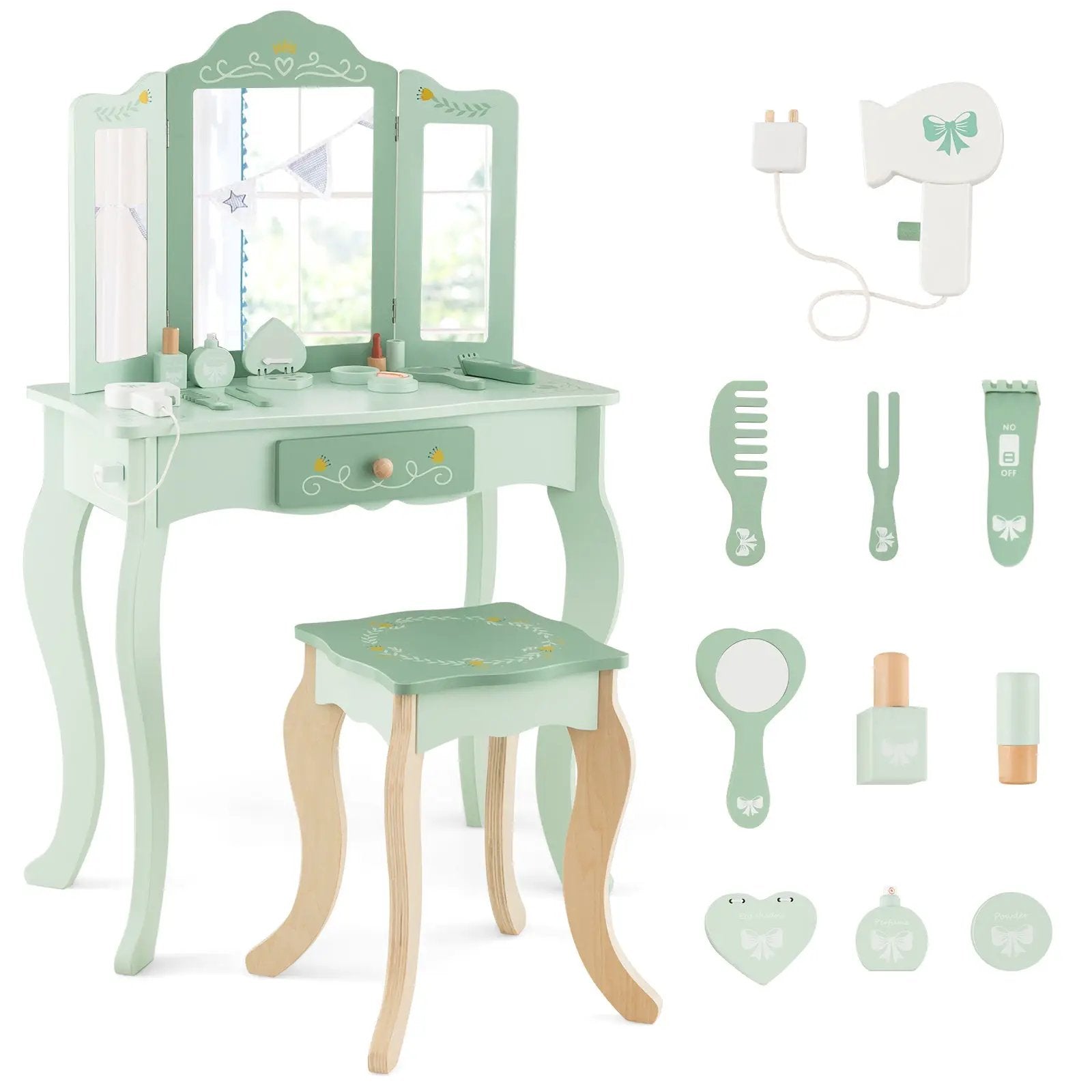 Kids Vanity Set with Tri-folding Mirror by DirectDeals