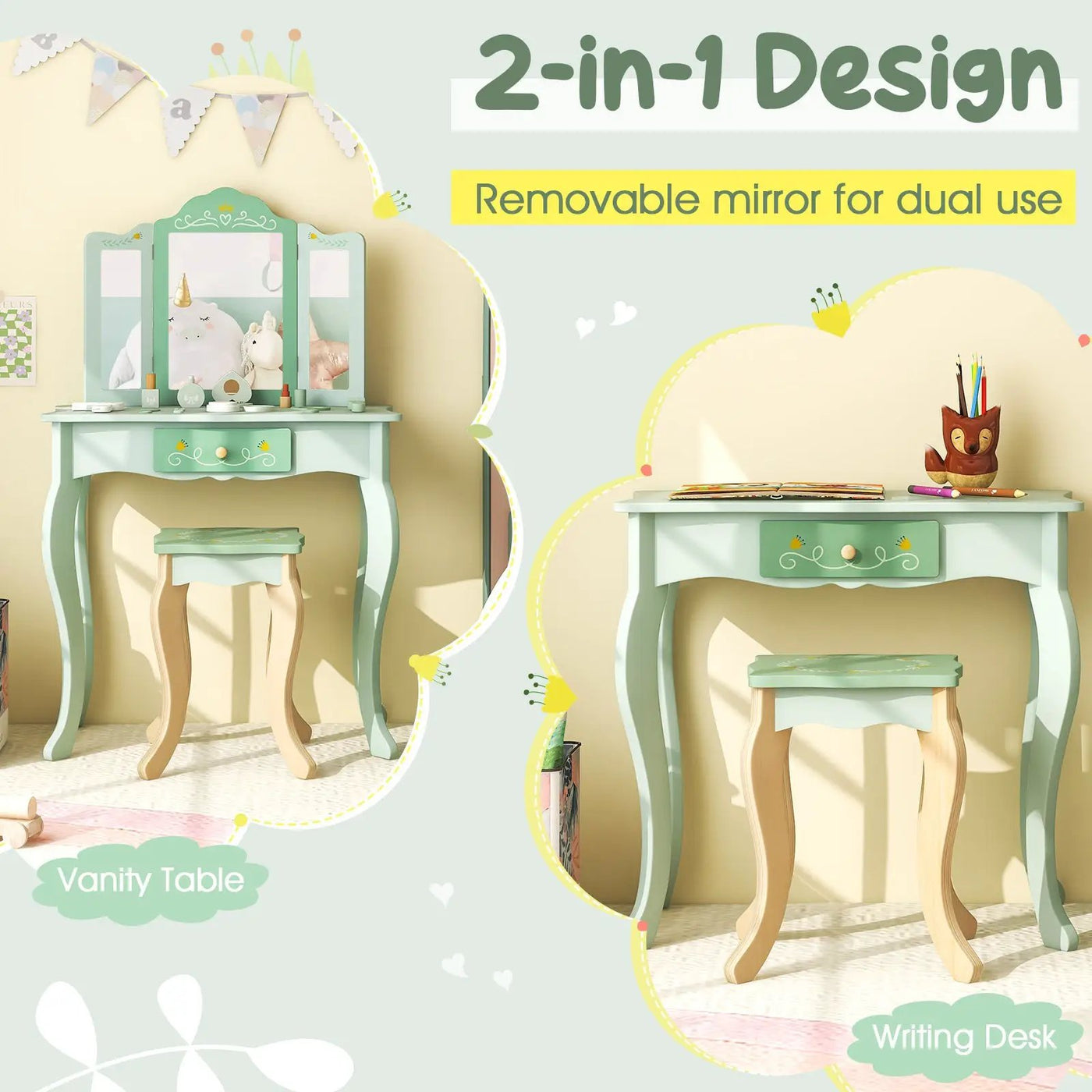 Kids Vanity Set with Tri-folding Mirror by DirectDeals