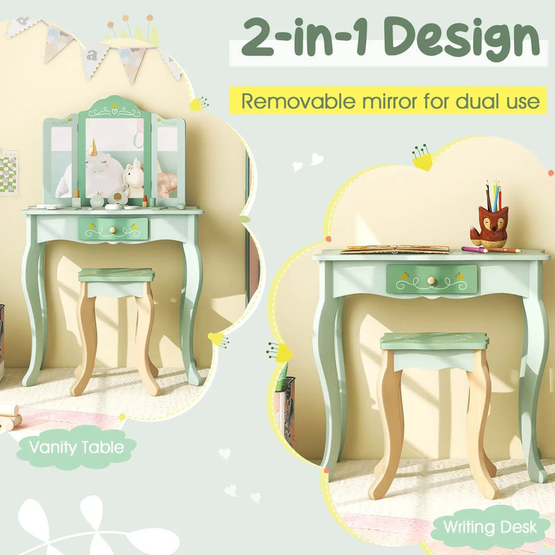 Kids Vanity Set with Tri-folding Mirror by DirectDeals