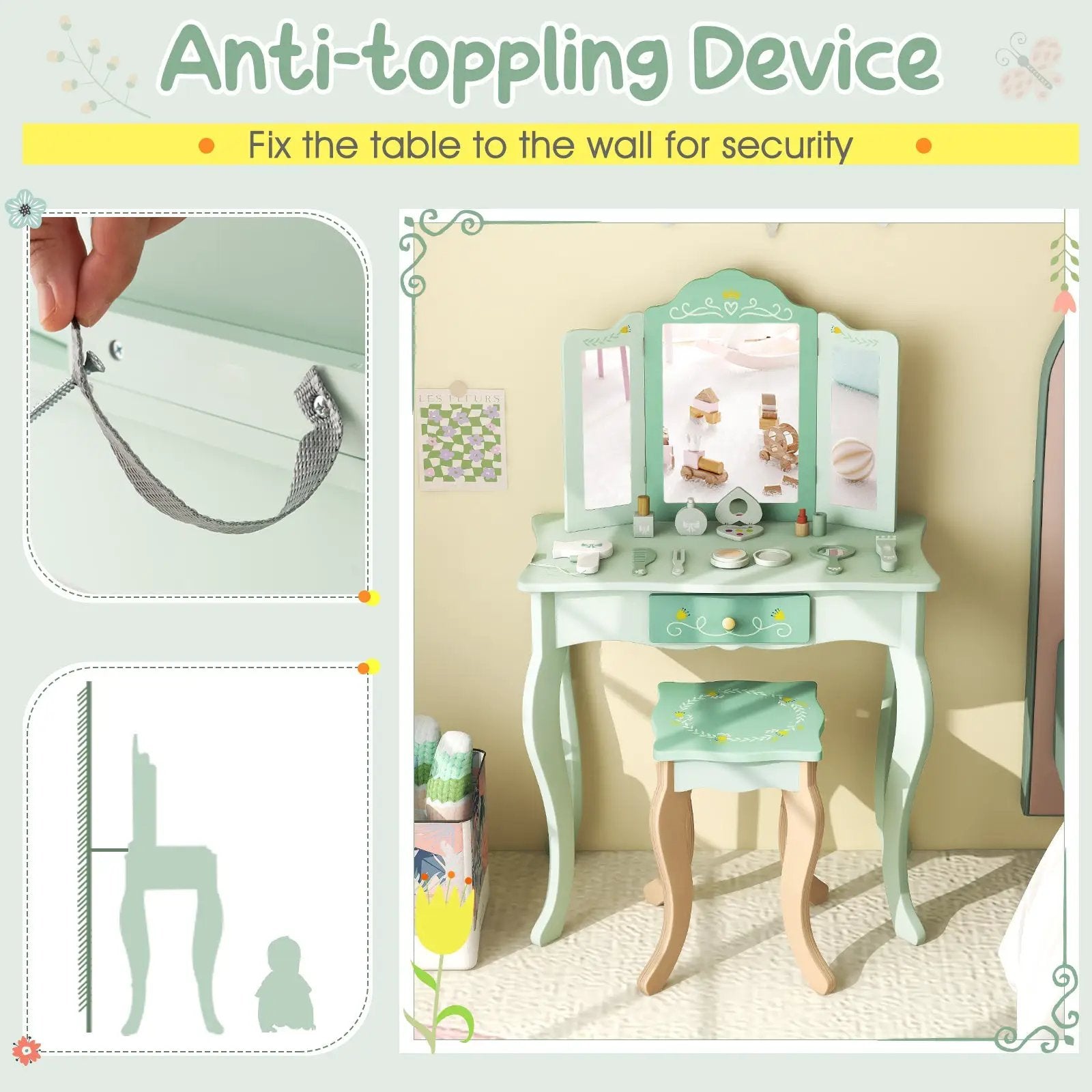 Kids Vanity Set with Tri-folding Mirror by DirectDeals