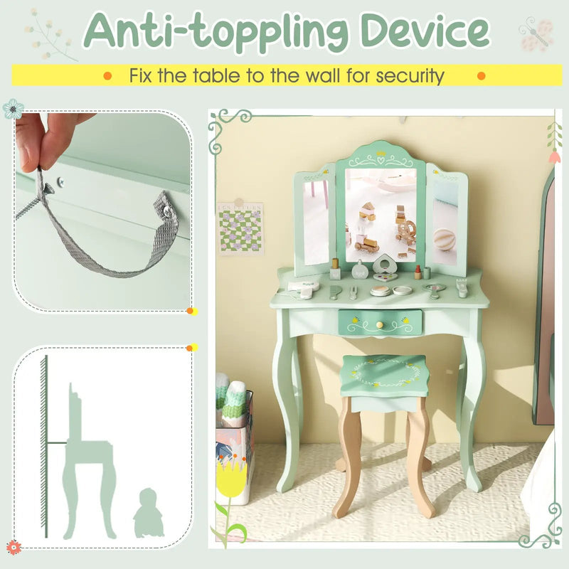 Kids Vanity Set with Tri-folding Mirror by DirectDeals