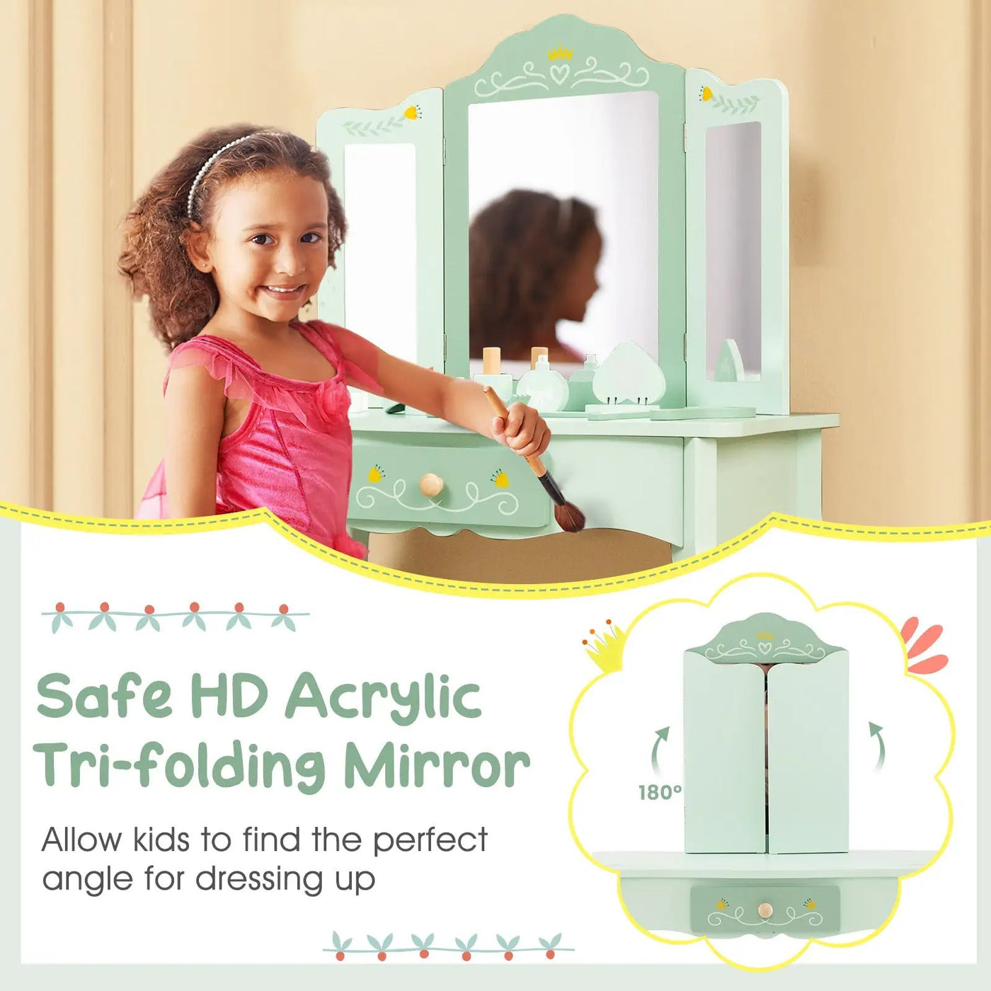 Kids Vanity Set with Tri-folding Mirror by DirectDeals