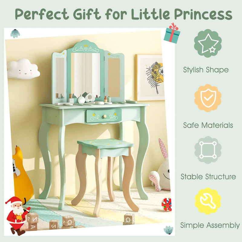 Kids Vanity Set with Tri-folding Mirror by DirectDeals