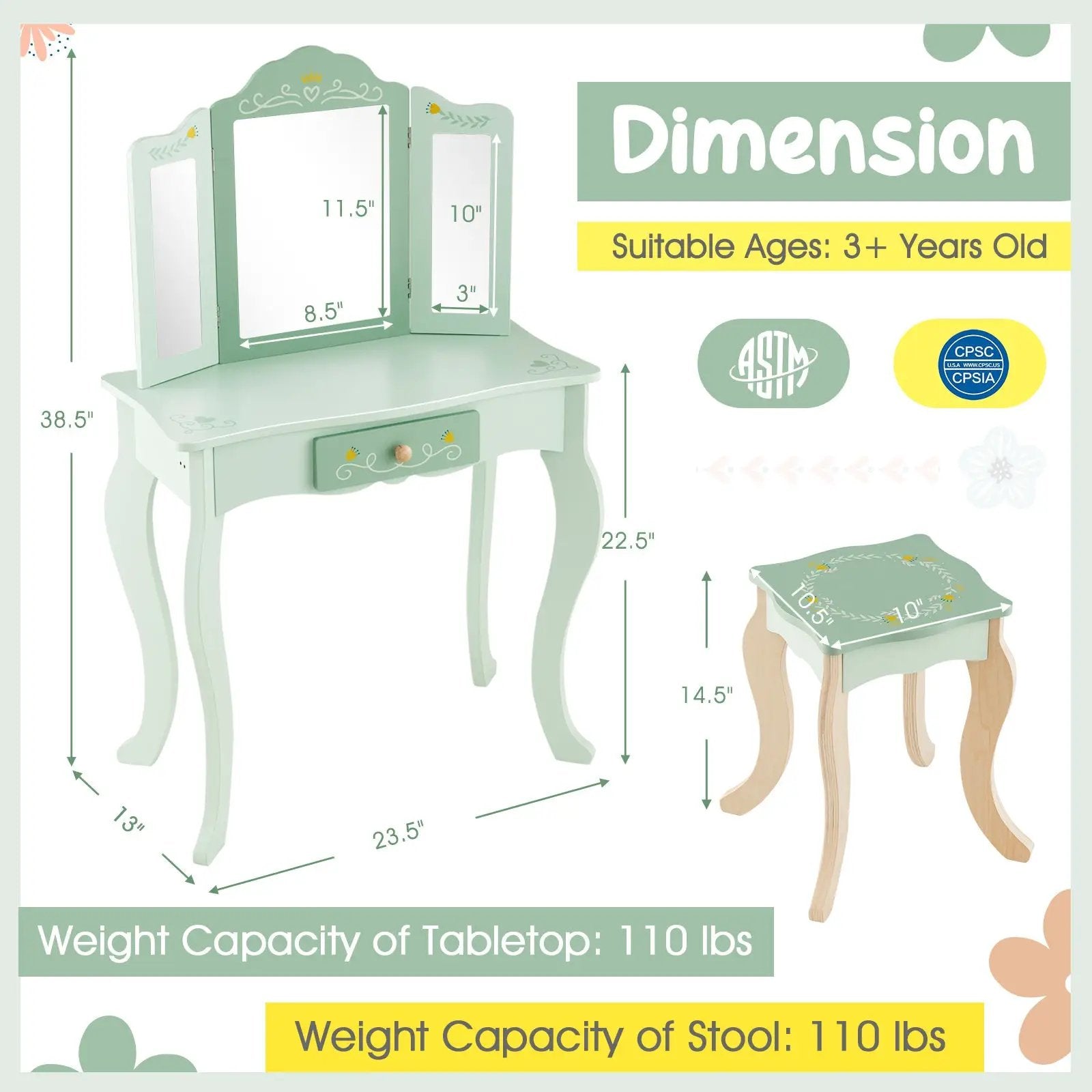 Kids Vanity Set with Tri-folding Mirror by DirectDeals