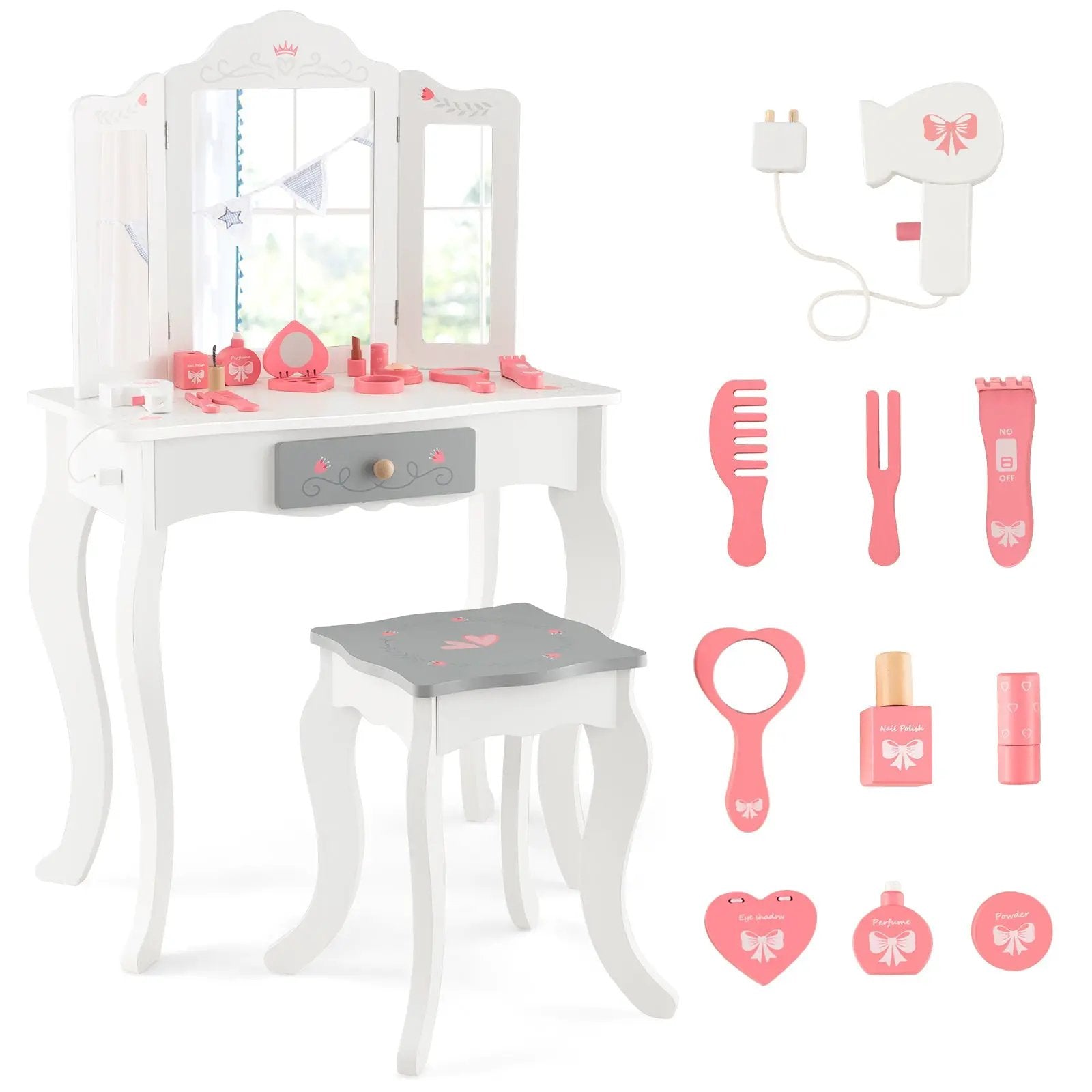 Kids Vanity Set with Tri-folding Mirror by DirectDeals