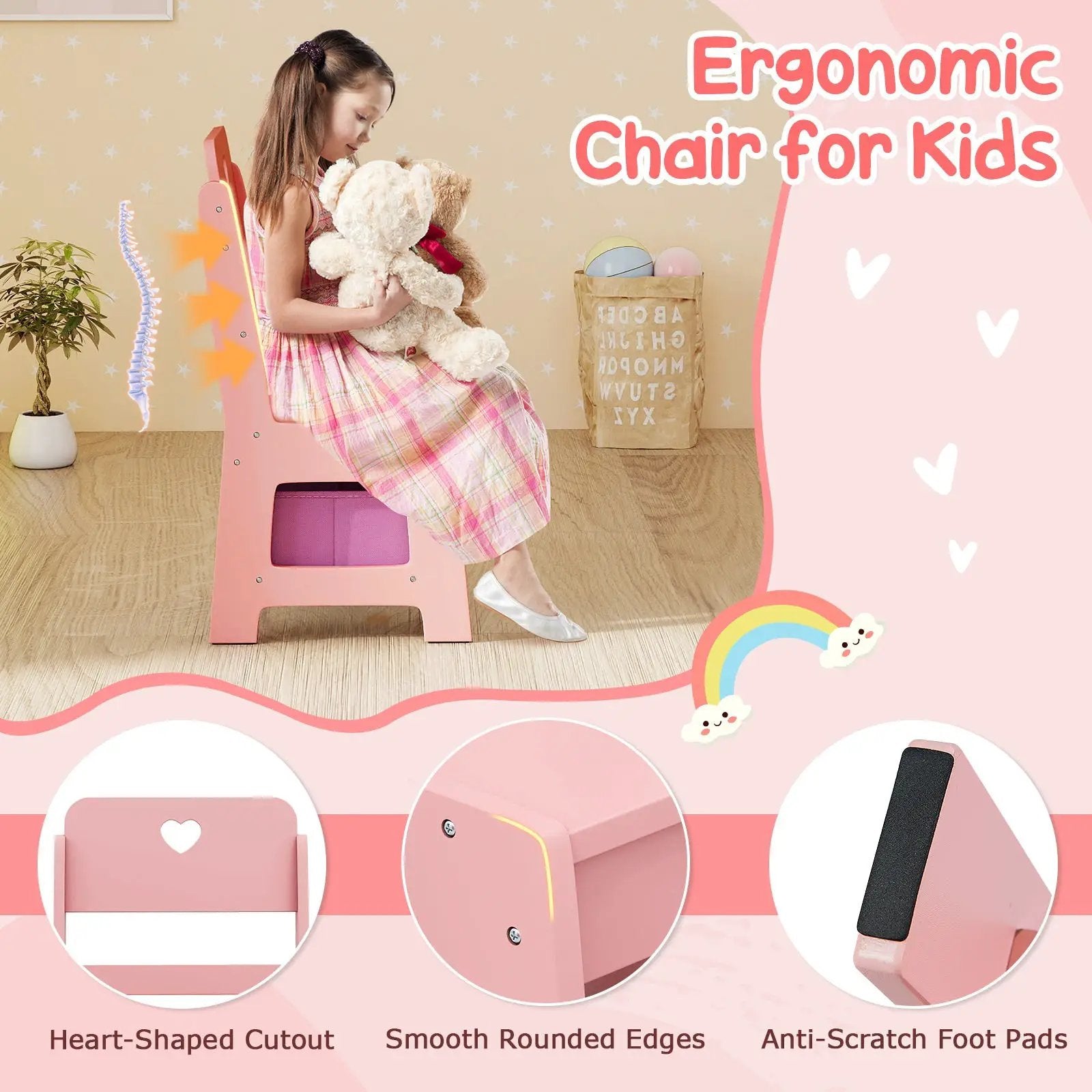 Kids Vanity Set with Colorful LED Lights Princess Makeup Dressing Table with Chair by DirectDeals