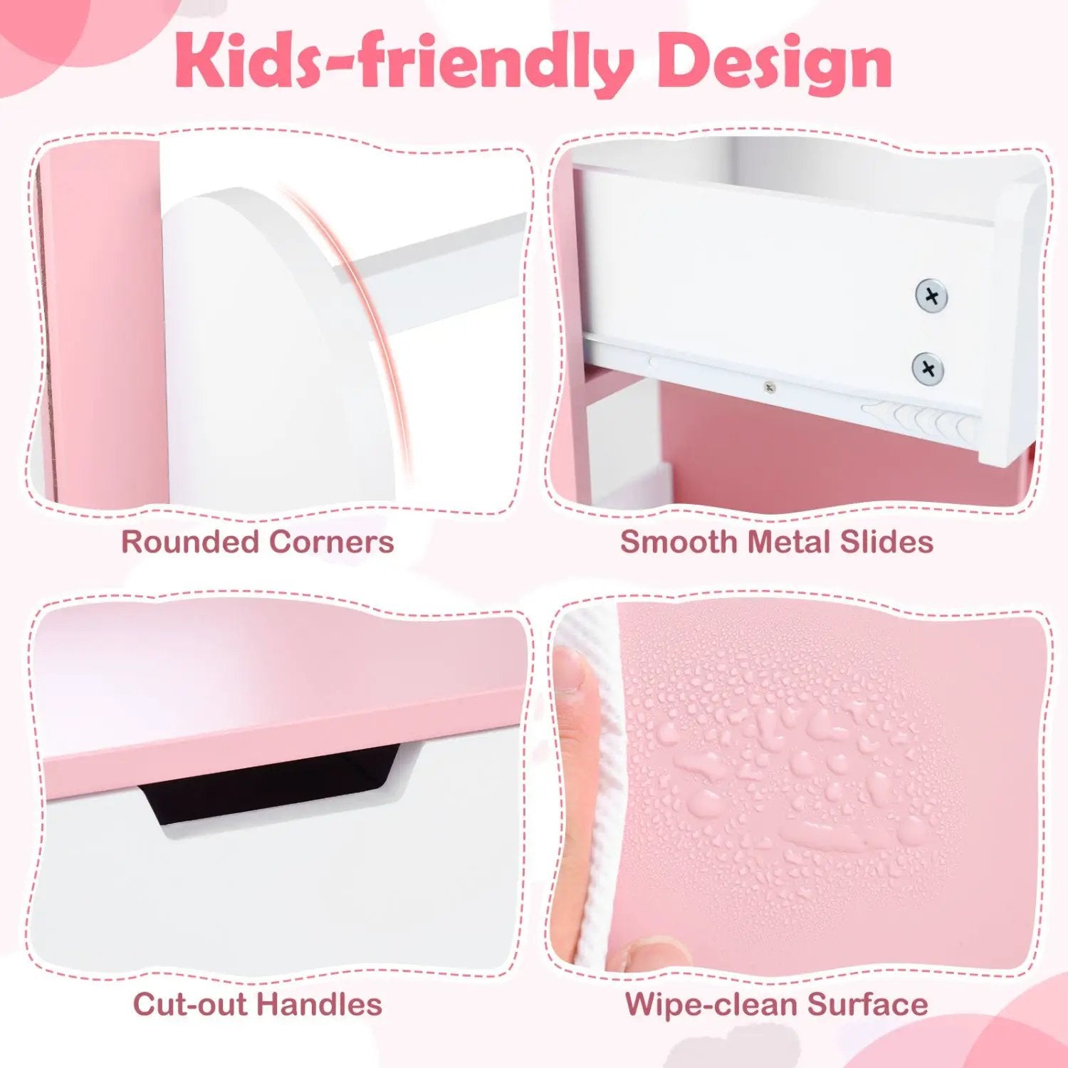 Kids Vanity Set with Chair and Mirror Makeup Dressing Desk with Storage Shelves and Drawers by DirectDeals
