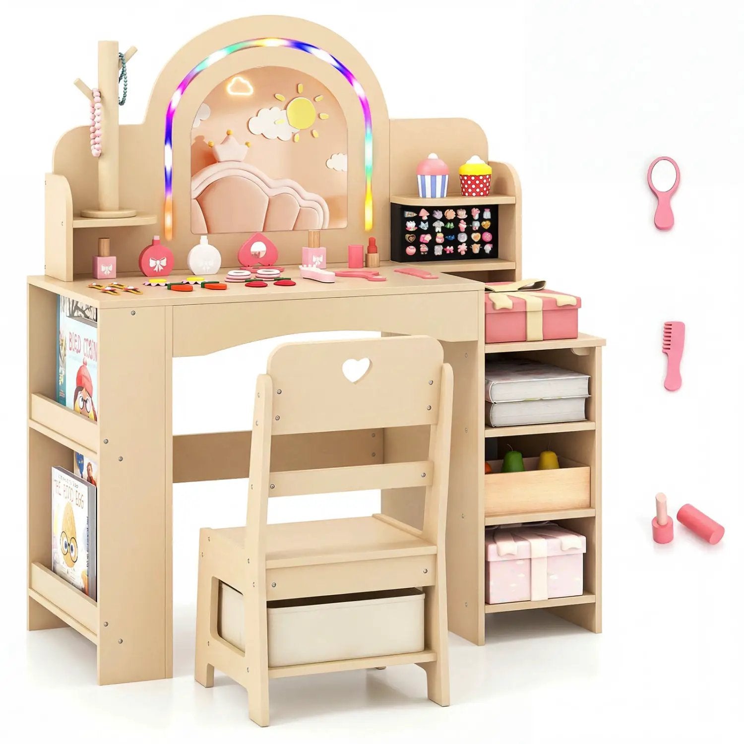 Kids Vanity Set with LED Mirror and Chair - Natural by DirectDeals