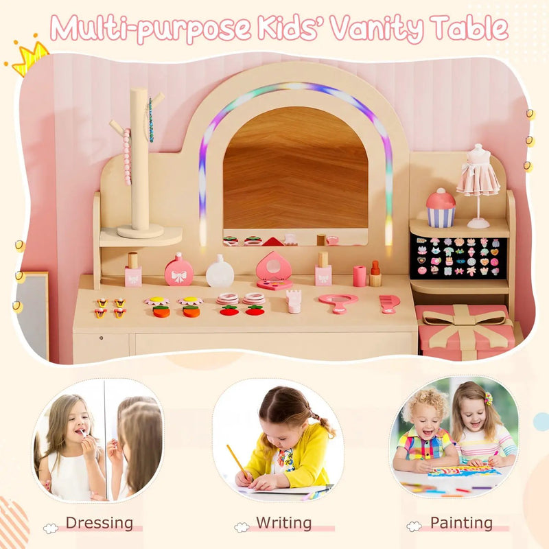 Kids Vanity Set with LED Mirror and Chair - Natural by DirectDeals