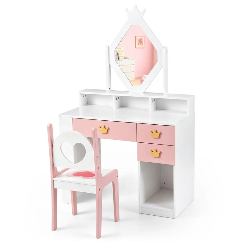 Kids Vanity Set with Crown Mirror and Chair by DirectDeals