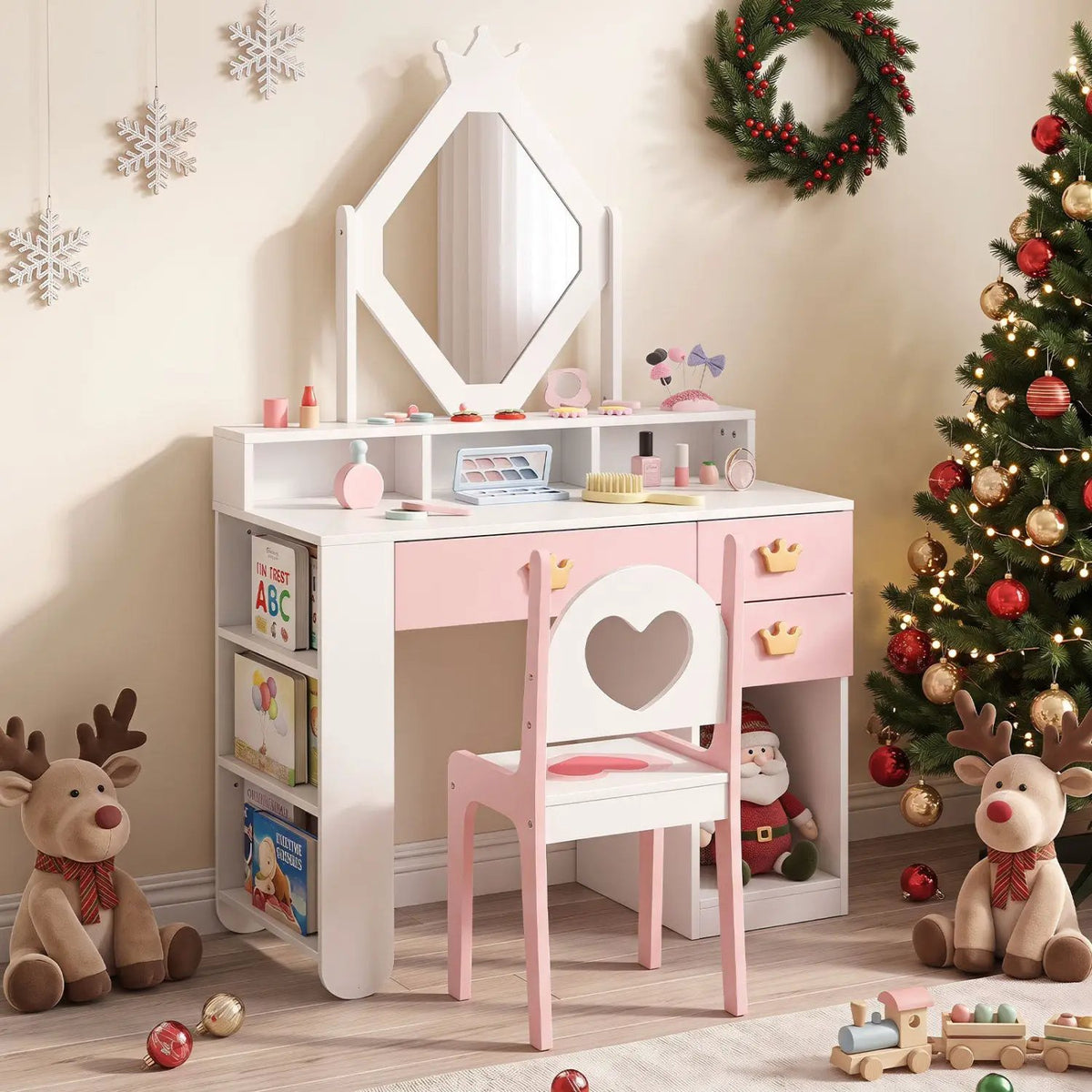 Kids Vanity Set with Crown Mirror and Chair by DirectDeals