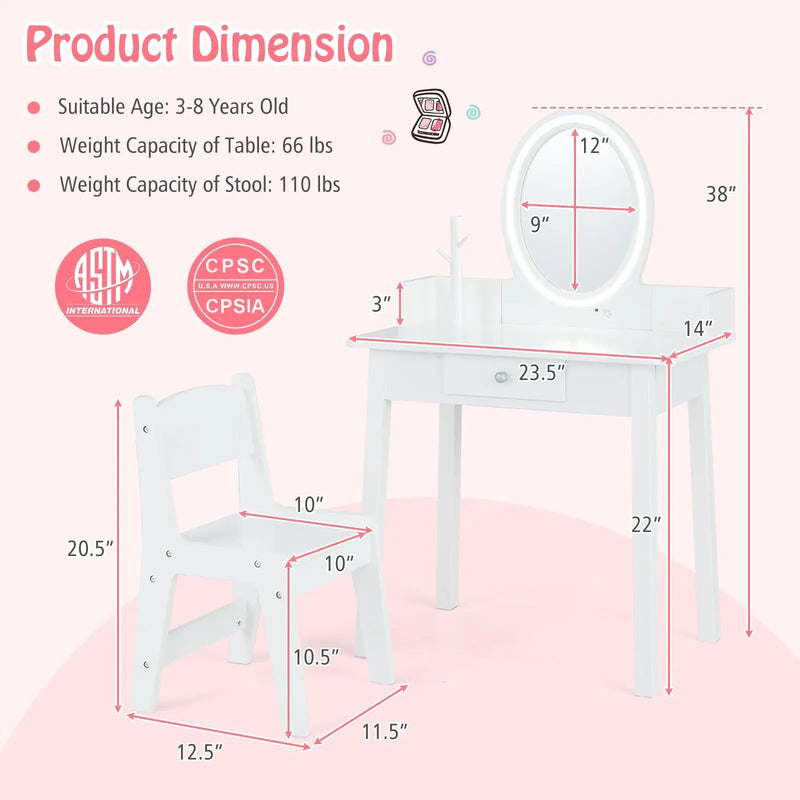 Kids Vanity Set with Lighted Mirror by DirectDeals